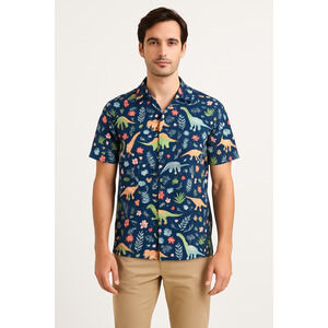 Floral Dinosaur Button-Front Shirt - Size Large